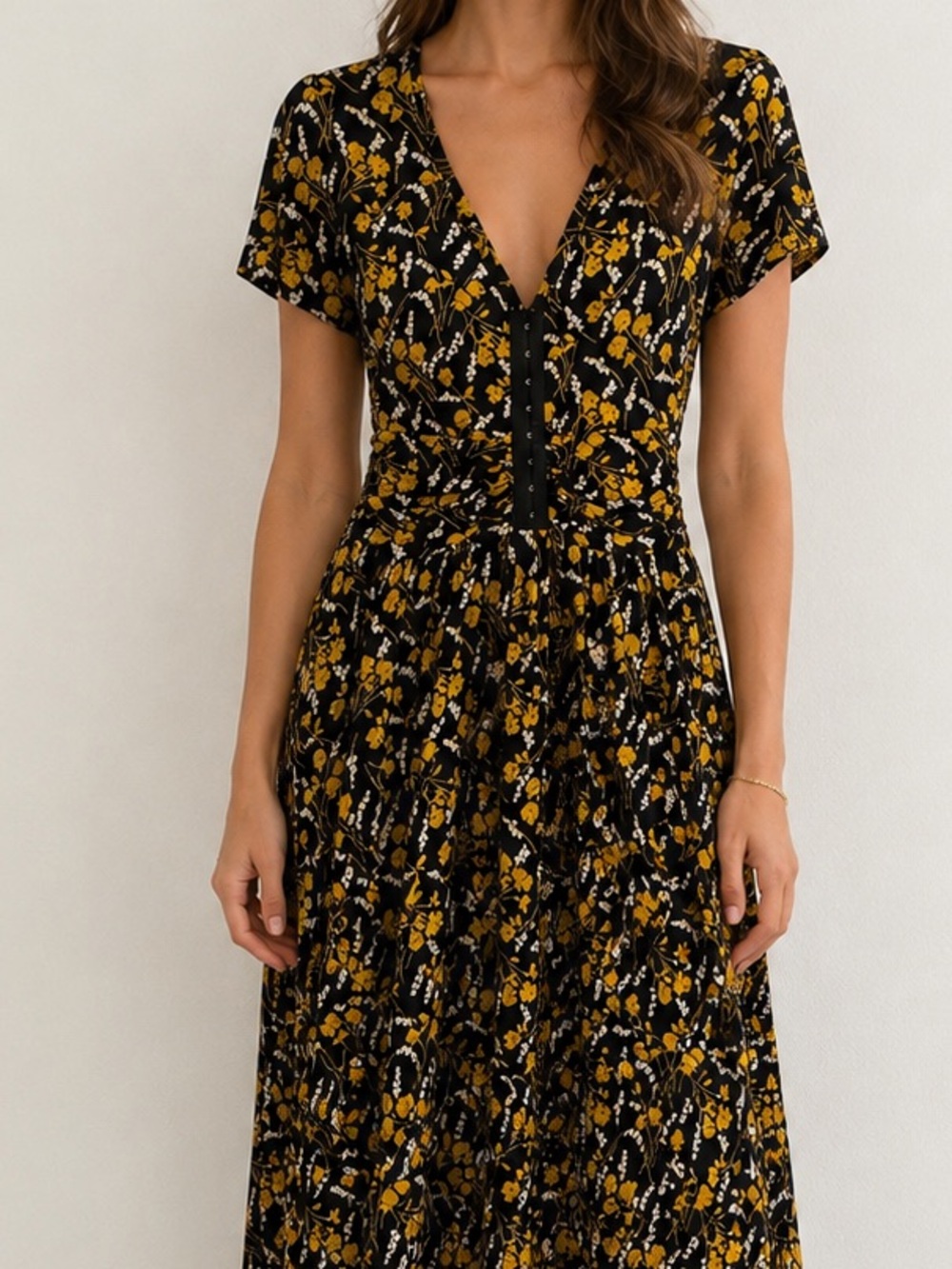 Maeve Summer Breeze Flutter Sleeve Floral Jersey Midi Dress XS